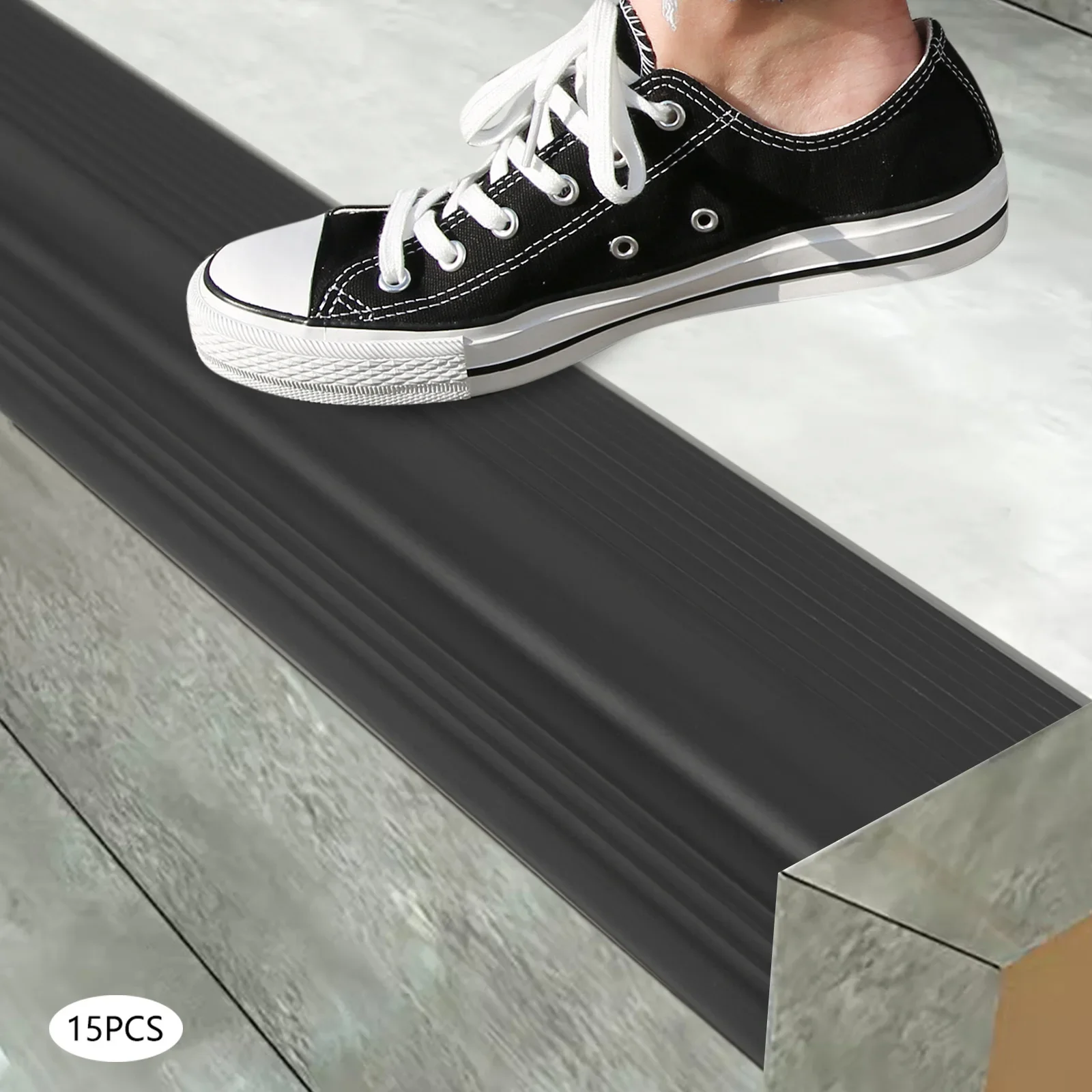 계단 가장자리 보호대, 미끄럼 방지 단계 가드, PVC 계단 트림, 15 PCS 검정색 계단 코너 가드 - 35.43x1.97x0.98인치, 3.3mm 두께