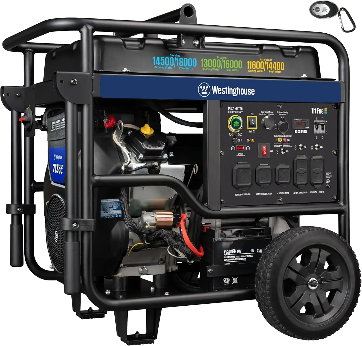 18000 Peak Watt Tri-Fuel Home Backup Portable Generator, Remote Electric Start, Transfer Switch Ready, Gas, Propane, Natural
