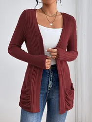 Long Sleeve Cardigan Coat Women 2024 Autumn and Winter New Women's Slim Cardigan Solid Knitted Sweaters Coats