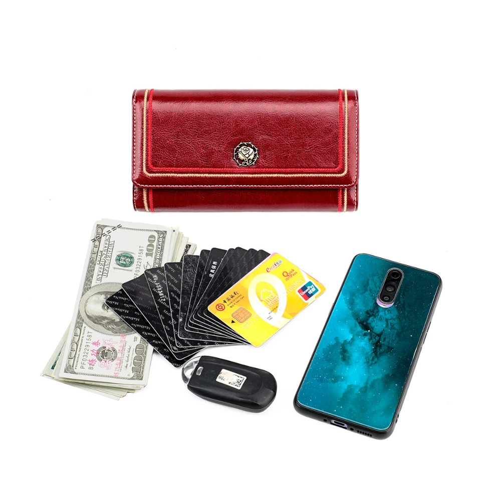 Genuine Leather RFID Women's Long Wallet Large Capacity Coin Wallet Mobile Bag