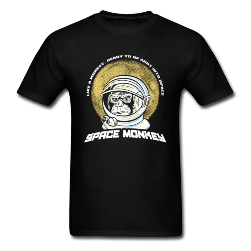 Funny 2024 Men T-Shirt Space Monkey Astronaut Black Tees Vintage Cartoon Short Sleeve Tops Cotton Shirts For Birthday Party