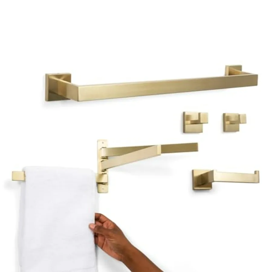 

Набор аксессуаров для ванной комнаты из 5 предметов с поворотной вешалкой для полотенец Современный 23-дюймовый набор вешалок для полотенец Настенный сверхмощный нержавеющий S