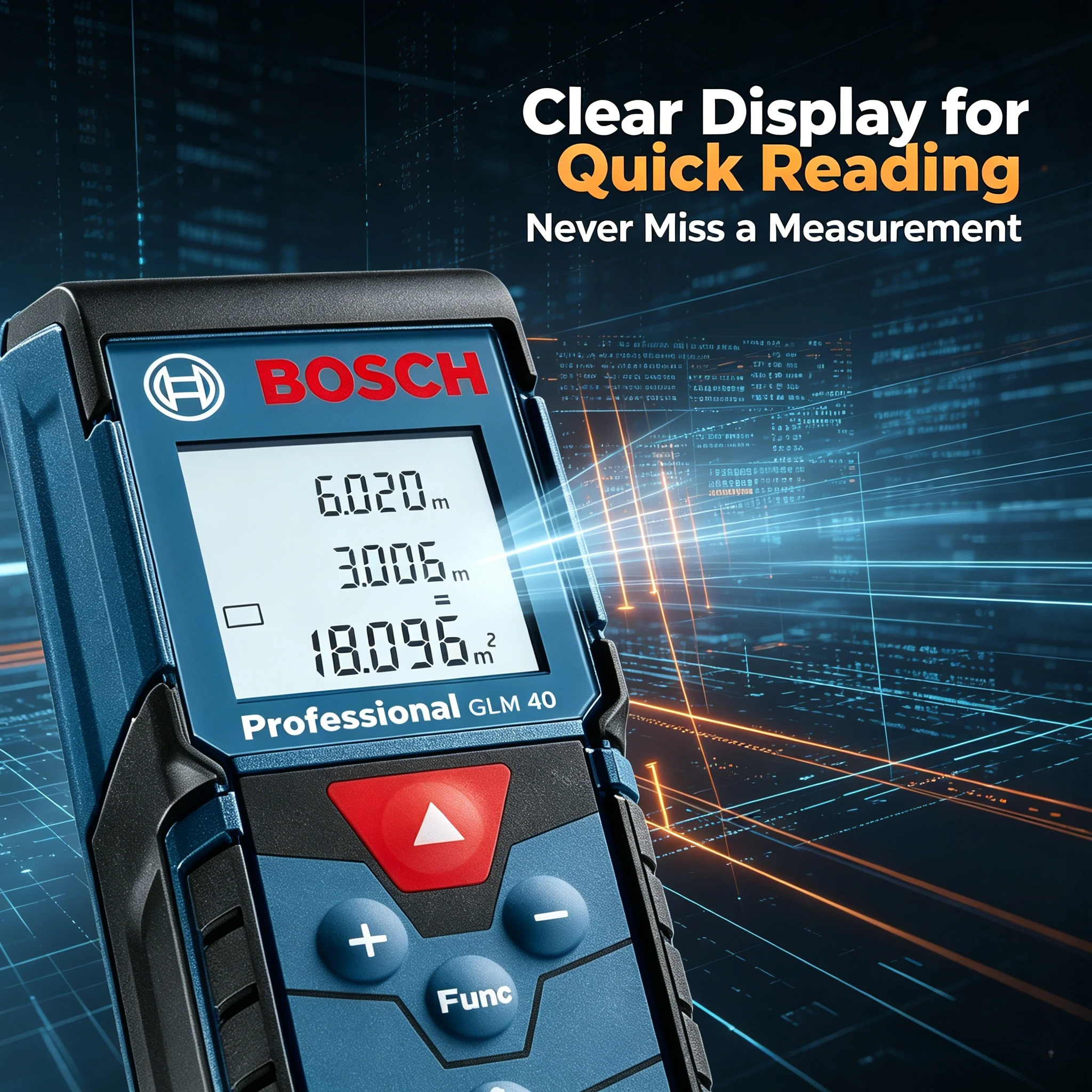 BOSCH GLM 4000 Laser Distance Meter, 40m Measuring Range, Clear LCD Screen, Compact Handheld Measuring Tool for Home Layout
