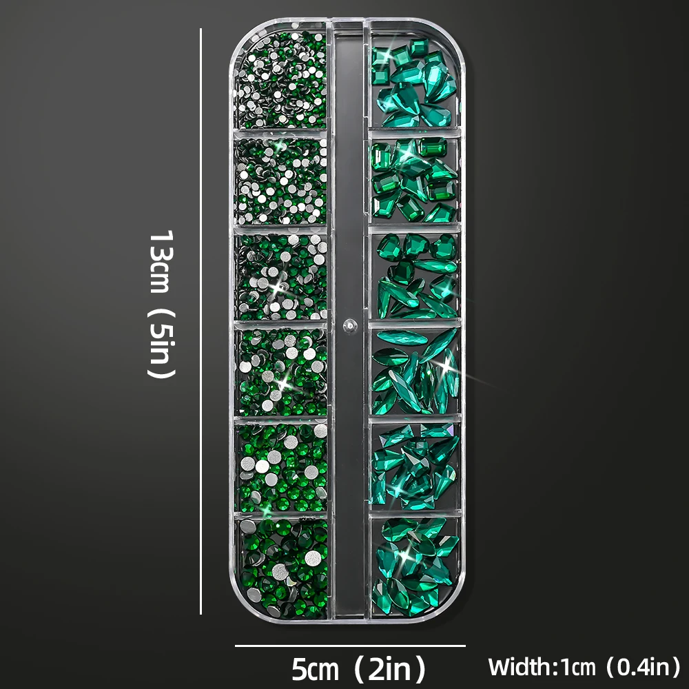 12-شبكة الزمرد الأخضر ثلاثية الأبعاد أحجار الراين الزجاجية متعددة الأشكال هندسية مسطحة مسمار الأحجار الكريمة الفاخرة الأخضر لتقوم بها بنفسك زينة الأظافر لوازم =