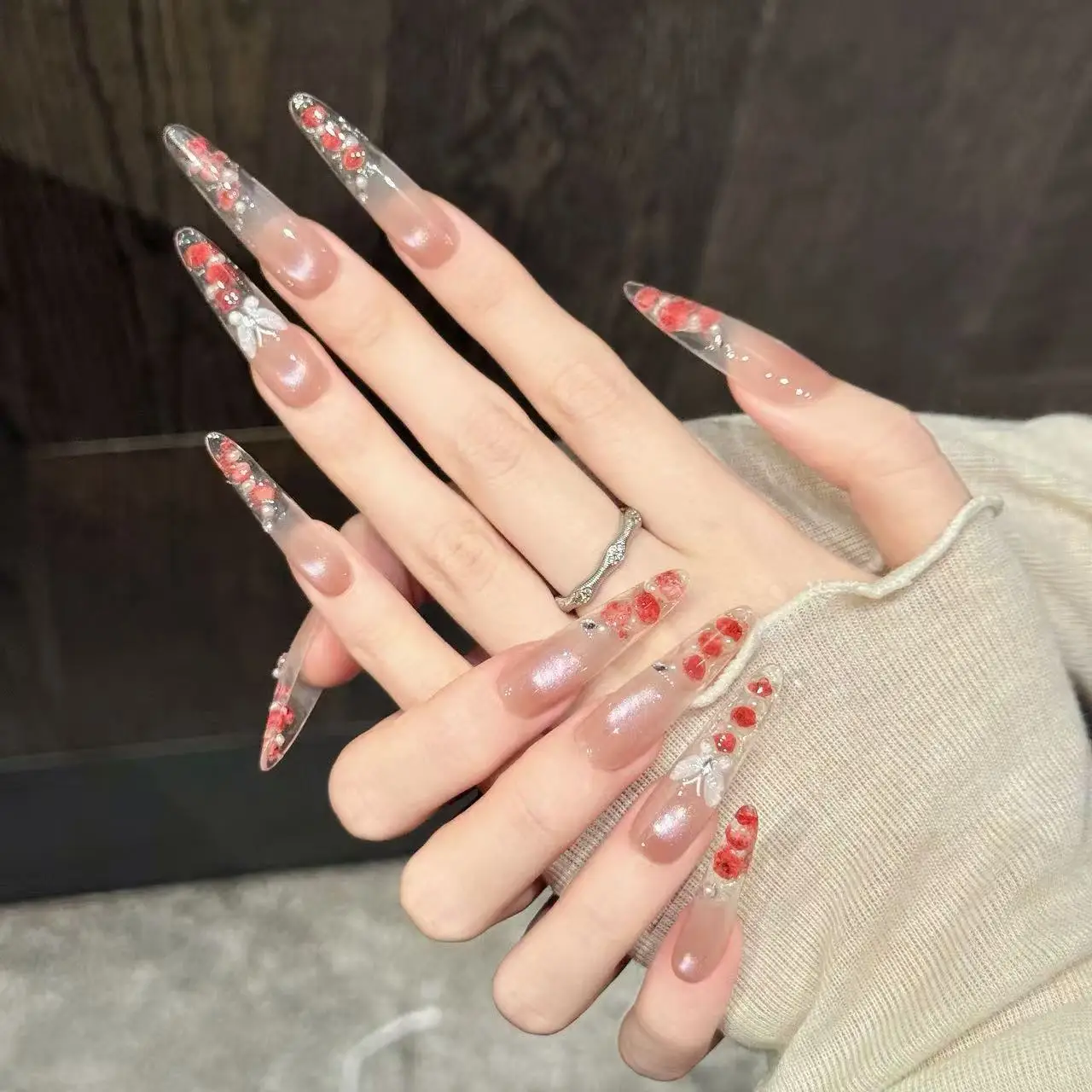 10PCS Stiletto Handmade Press On Nails,Enchanted Gradient Style,Suitable For Festivals Parties And Daily Wear.