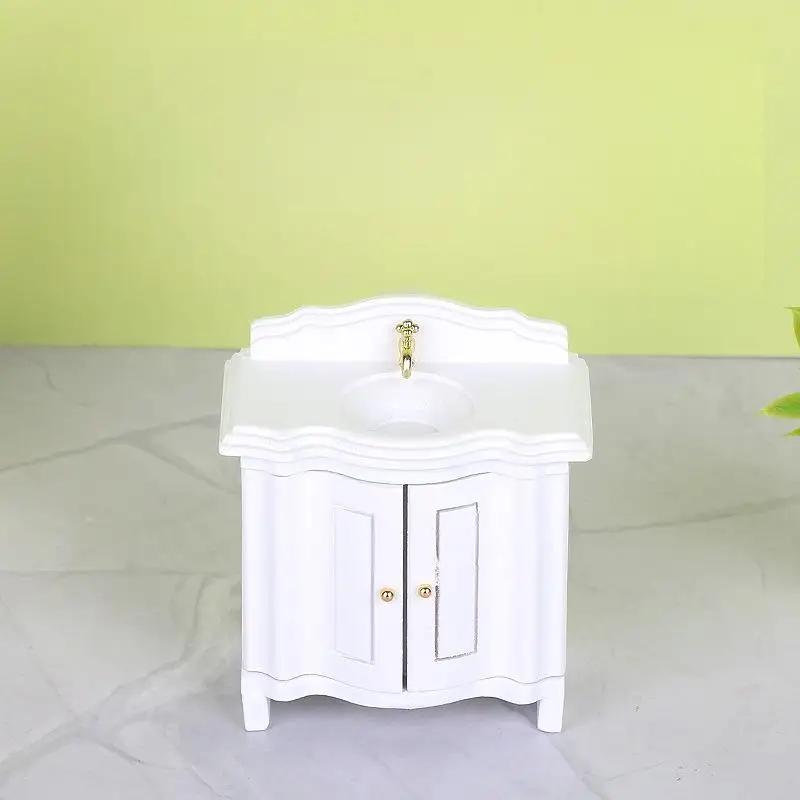 【F】1Pcs Doll House Miniature Bathroom Sink Cabinet Prop Realistic 1/12 Scale Dollhouse Simulation Wash Basin Toy DIY Accessories