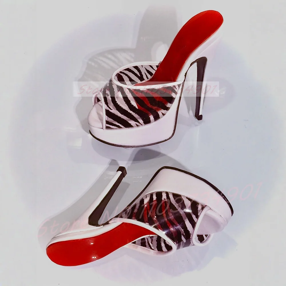 Zebra Stripe Clear PVC Heeled Mules Women Sexy Peep Toe Platform Leopard Mixed Color Heels Casual Outside Summer Runway Mules