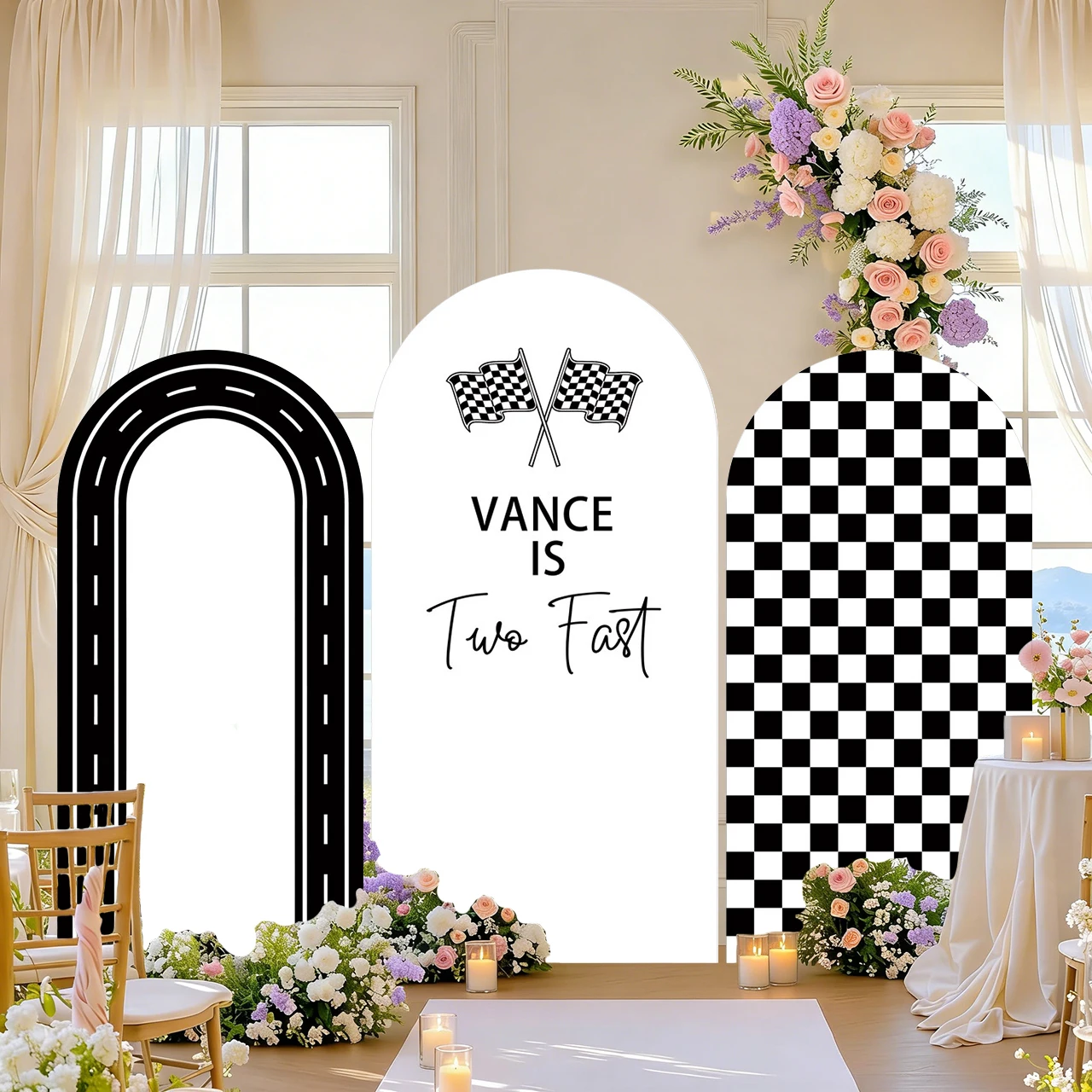 Mehofond Custom 2-Sided Two Fast Racing Car Boys Birthday Party Baby Shower Covers Chiara Arch Background Decor Backdrop Photo