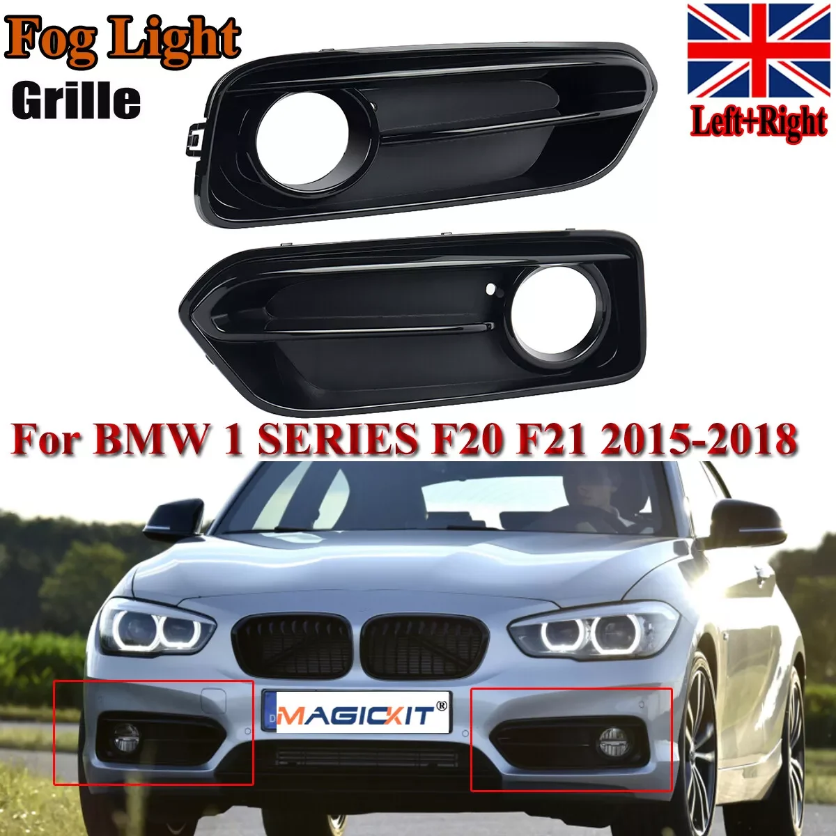 

Magickit for BMW 1 Series F20 F21 118d 120d 120i LCI 2015-2019 Sport Front Bumper Fog Light Grilles Mesh Left & Right Side