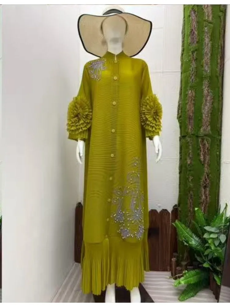 2025, neue faltige handgefertigte Perlen, handgekurbelte Blumenjacke, Kleid, Mode, Schwerindustrie, Scheibenblume, Perlen, lange Kleider für Damen