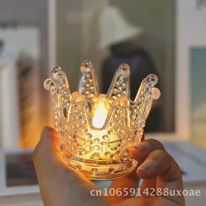 

LED Digital Candle Crown Water Drop Core Transparent Halloween Party Decoration Wedding Ornaments 5x5x6CM Plastic Electronic