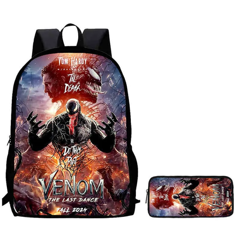 

2Pcs Set Child Backpack With Pencil Bags,Cartoon venom3 School Bags for Boys Girls,Durable School Backpack for Kindergarten