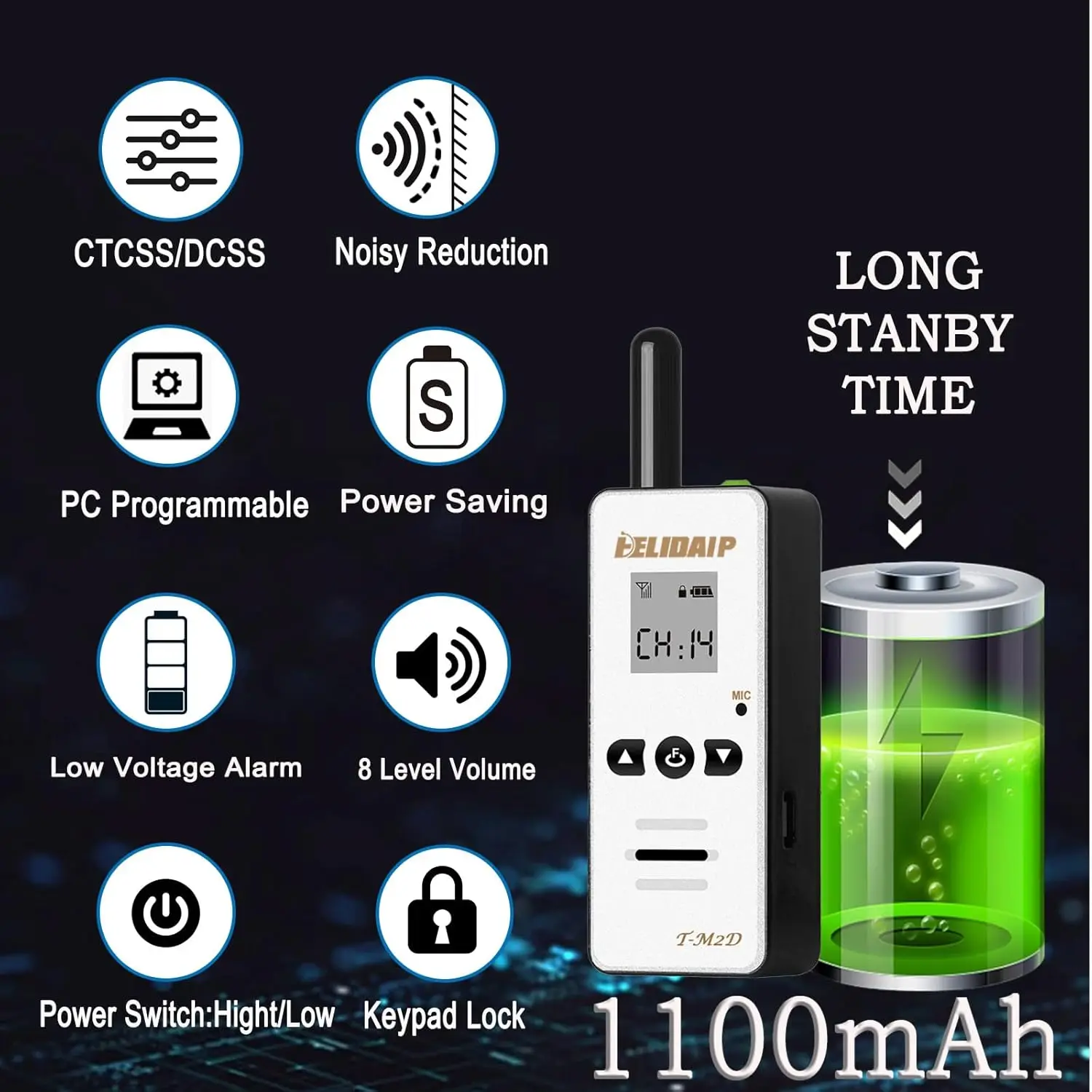 Handheld Mini Walkie Talkie, Handheld, Two Way, FM Radio, 128 Channel, 400-520MHz, 1 km Range, Professional, 1Pc