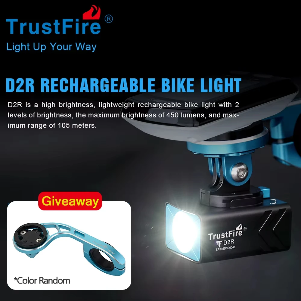 TrustFire-Rechargeable Bicycle Front Flashlight D2R Bike Light Compact Bike Lamp 1600mAh Battery 450LM