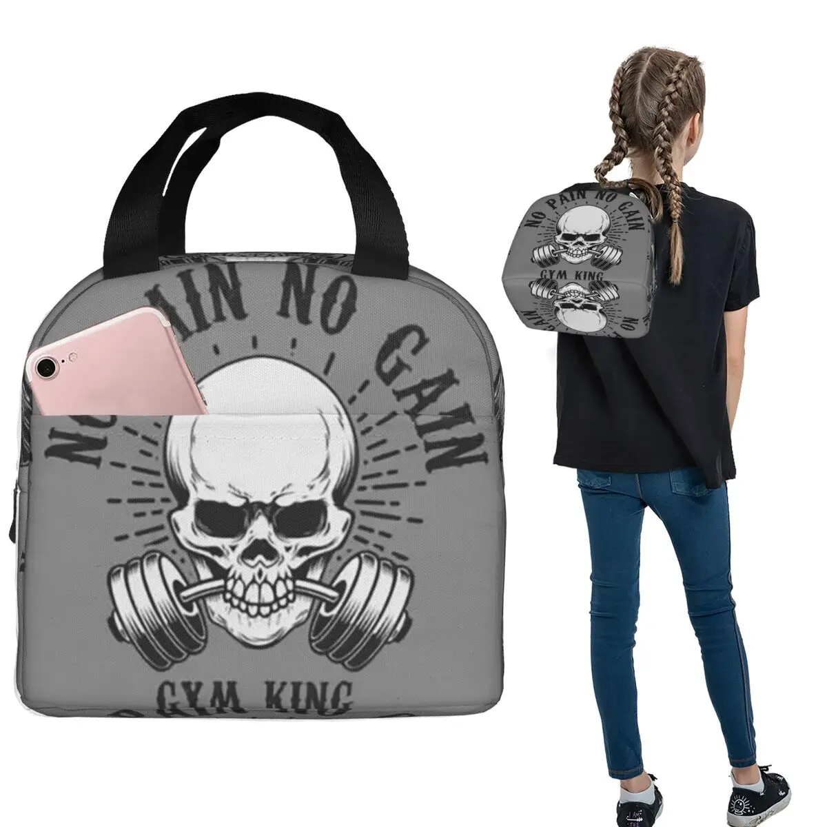 Powerhouse Gym Bodybuilding Fitness Motivational Quote Insulated Lunch Bag for Women Children Food Boxes Thermal Lunch Box Tote