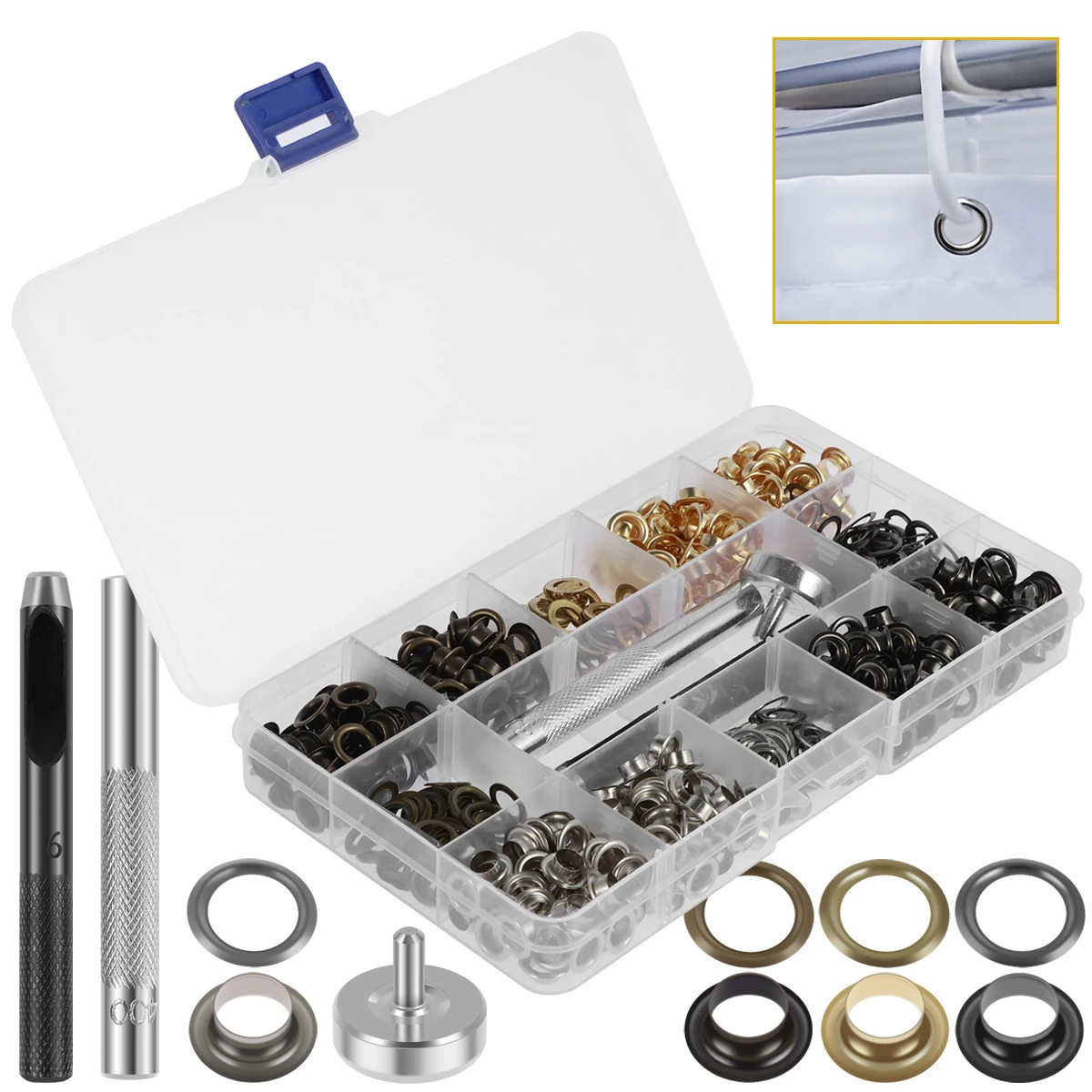 400-Set manuelles Ösen-Set, 3/16 Zoll Ösen-Stanz-Set mit Locher-Werkzeug, 4 Farben, Messingösen für Stoff, Leder, Segeltuchschuhe