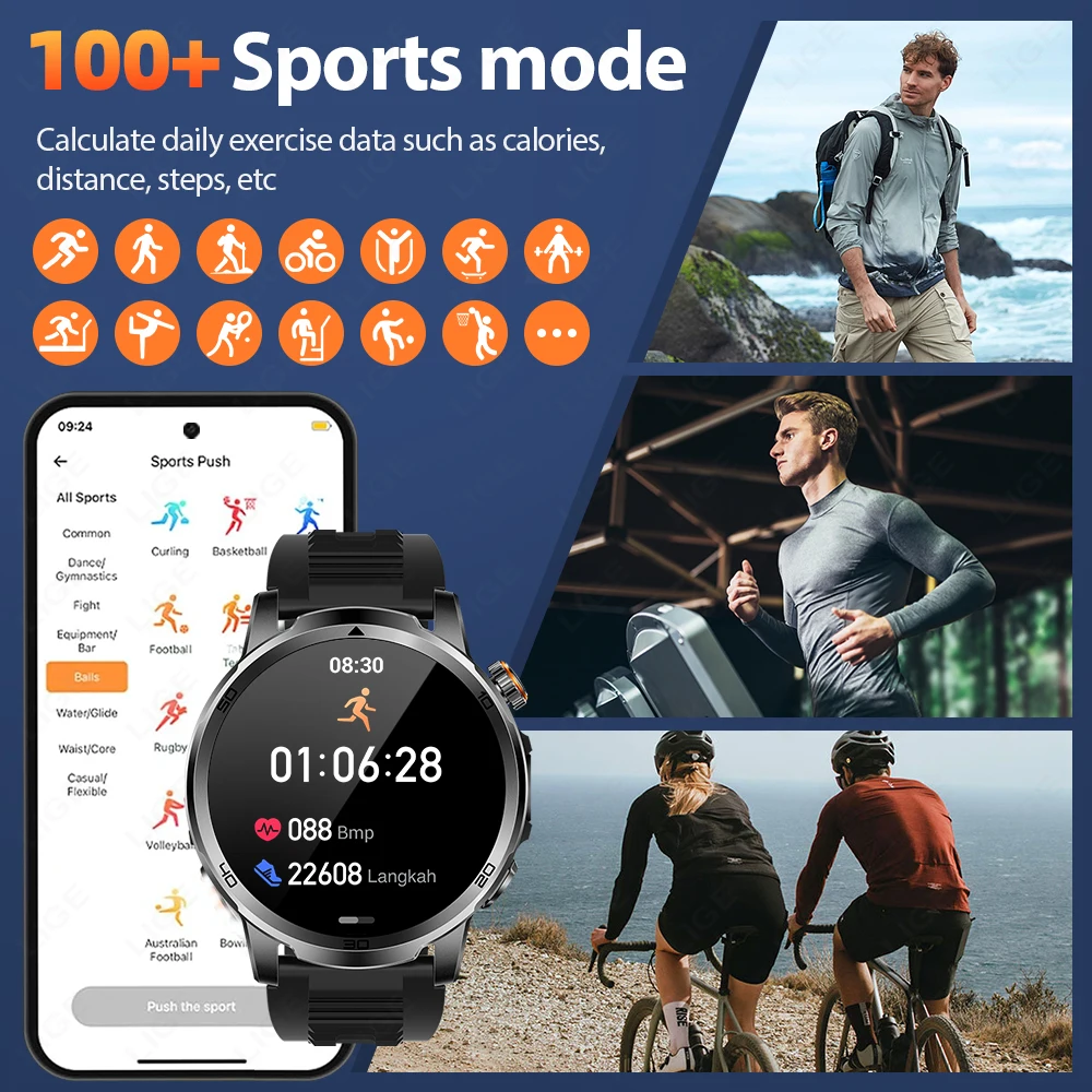 LIGE ساعة ذكية جديدة 100+ أوضاع رياضية اتصال لاسلكي سلكي شحن مغناطيسي IP68 مقاوم للماء الرجال SmartWatch بطارية 1000mAh #5