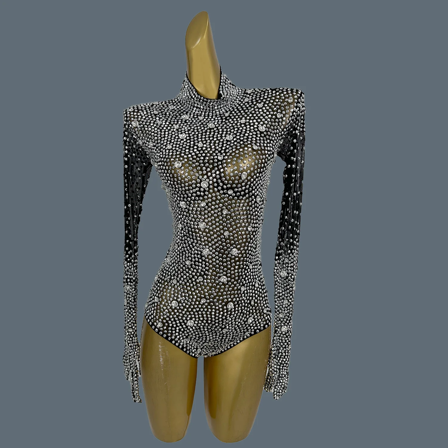 

Women's Luxury Diamond With Gloves Bodysuit Sexy Mesh Sparkly Rhinestone Bodysuit Gig Nightclub Party Dance Show Outfit Shizuan