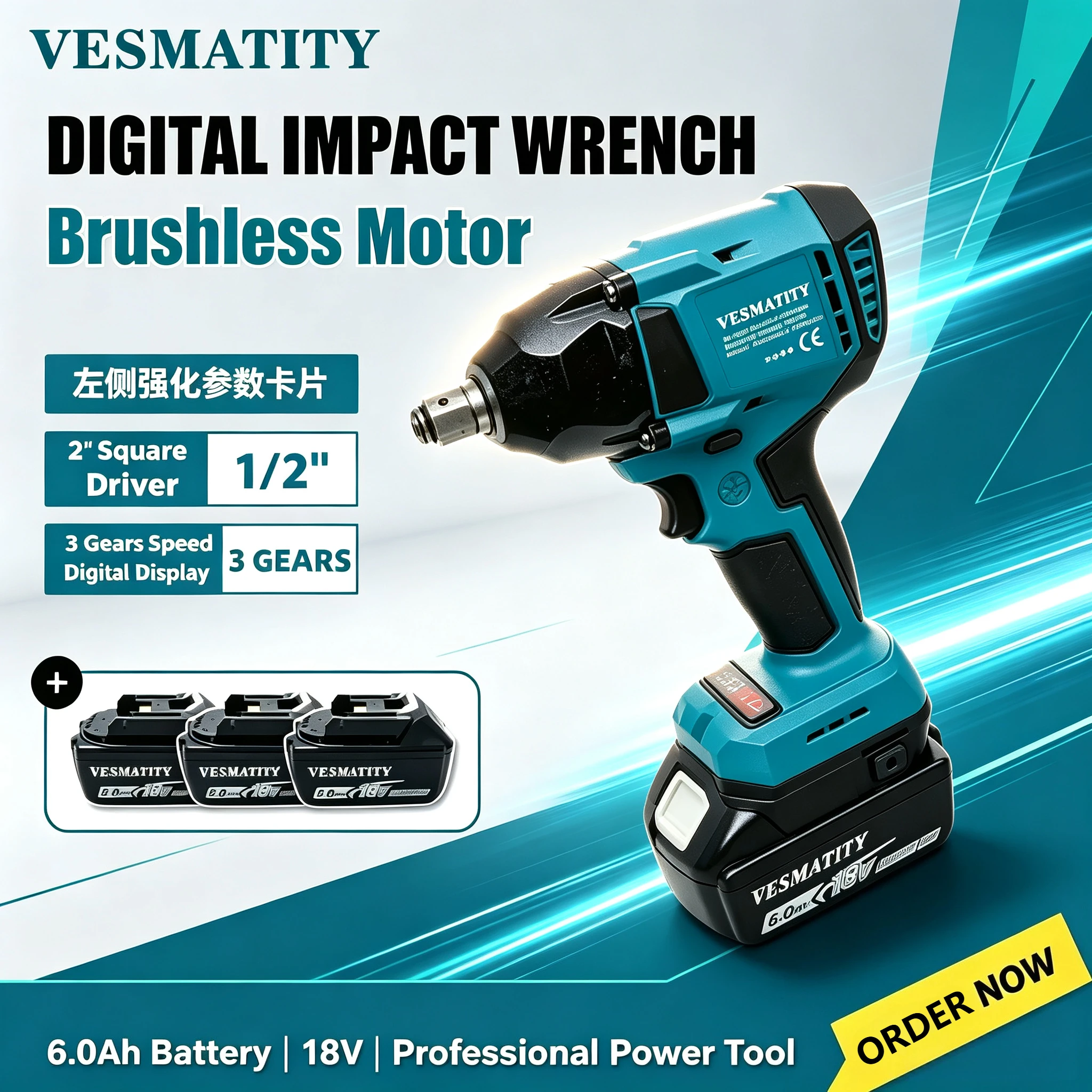 Electric Wrench, 400N High Torque with Digital Display, Multifunctional Portable Electronic Power Tool for 18V-20V battery.