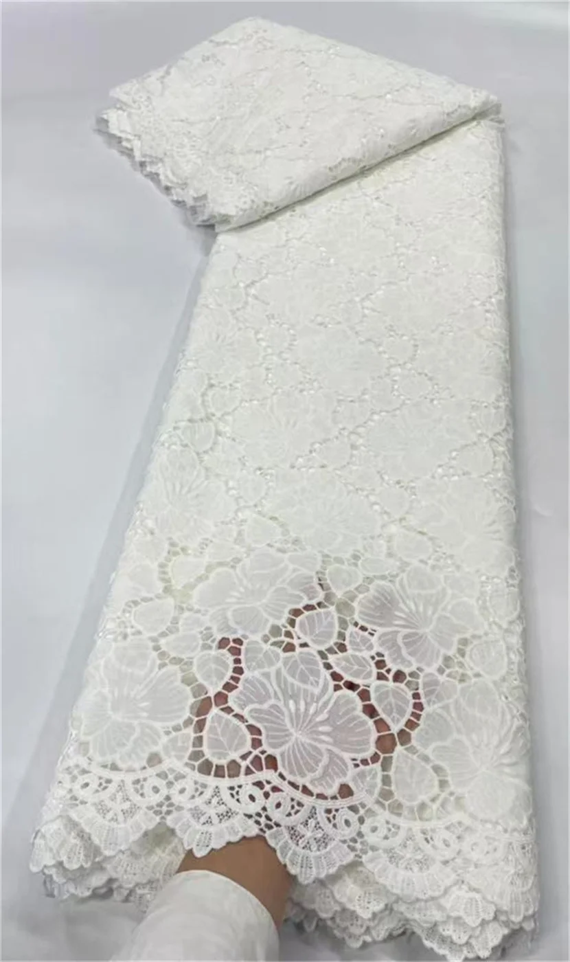 

High Quality African Tricolor Water Soluble Lace Fabric Nigerian Fantastic Sequins Guipure Cord Lace for Women Wedding Dresses