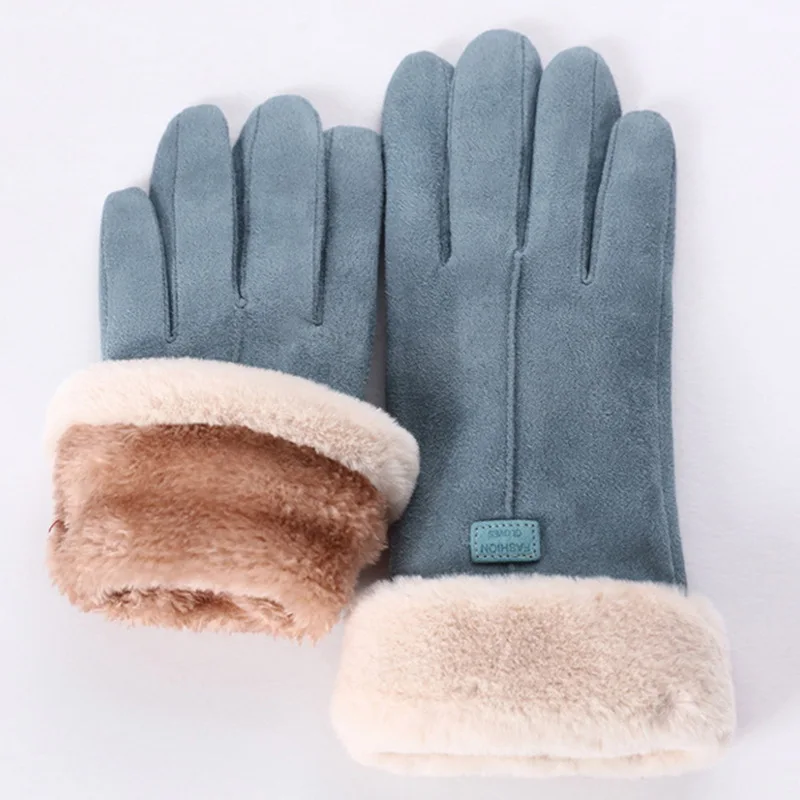 Women Gloves Autumn Winter Cute Furry Warm Mitts Full Finger Mittens Women Outdoor Sport Female Touch Screen Skiing Gloves