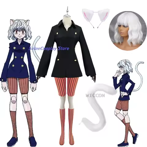 Hunter Neferpitou Pitou Cosplay Wig Anime Cat Girls Clothes Top Pants Party Halloween Christmas Customized Girls Woman
