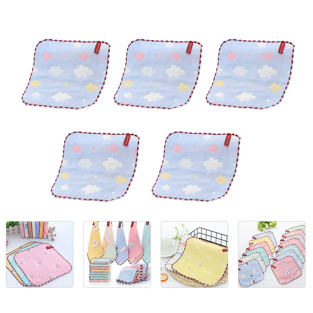 

5pcs Pure Cotton Small Square Soft Absorbent Washable Reusable For Kids Baby Face Cleaning Cotton Gauze Towel Kindergarten Water