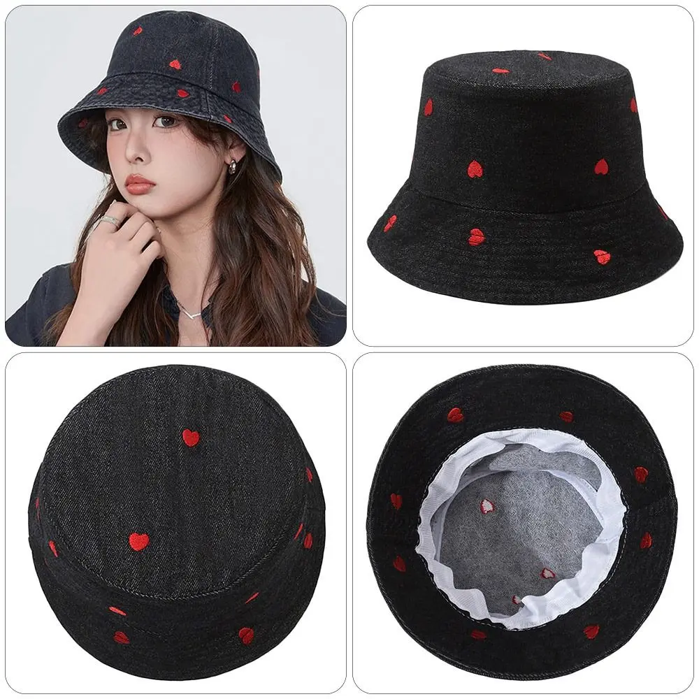 Summer Denim Bucket Hat Foldable UV Protection Sunshade Hat Wide Brim Portable Beach Cap for Women