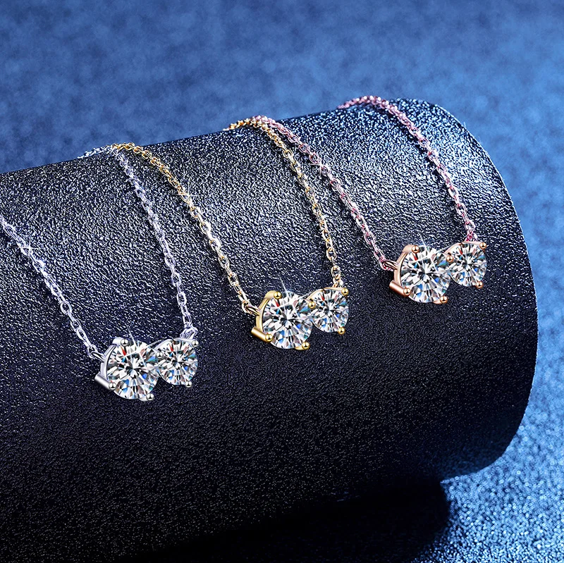 

S925 Silver White Gold Plated 1.5CT D Color Moissanite Gemini Star 4-Prong Pendant Necklace, Exquisite Jewelry.