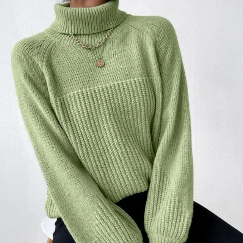 

2025 Autumn Winter New European American Cross-border Amazon Foreign Trade Simple Lapel Sleeves Sleeves Knitted Sweater Women