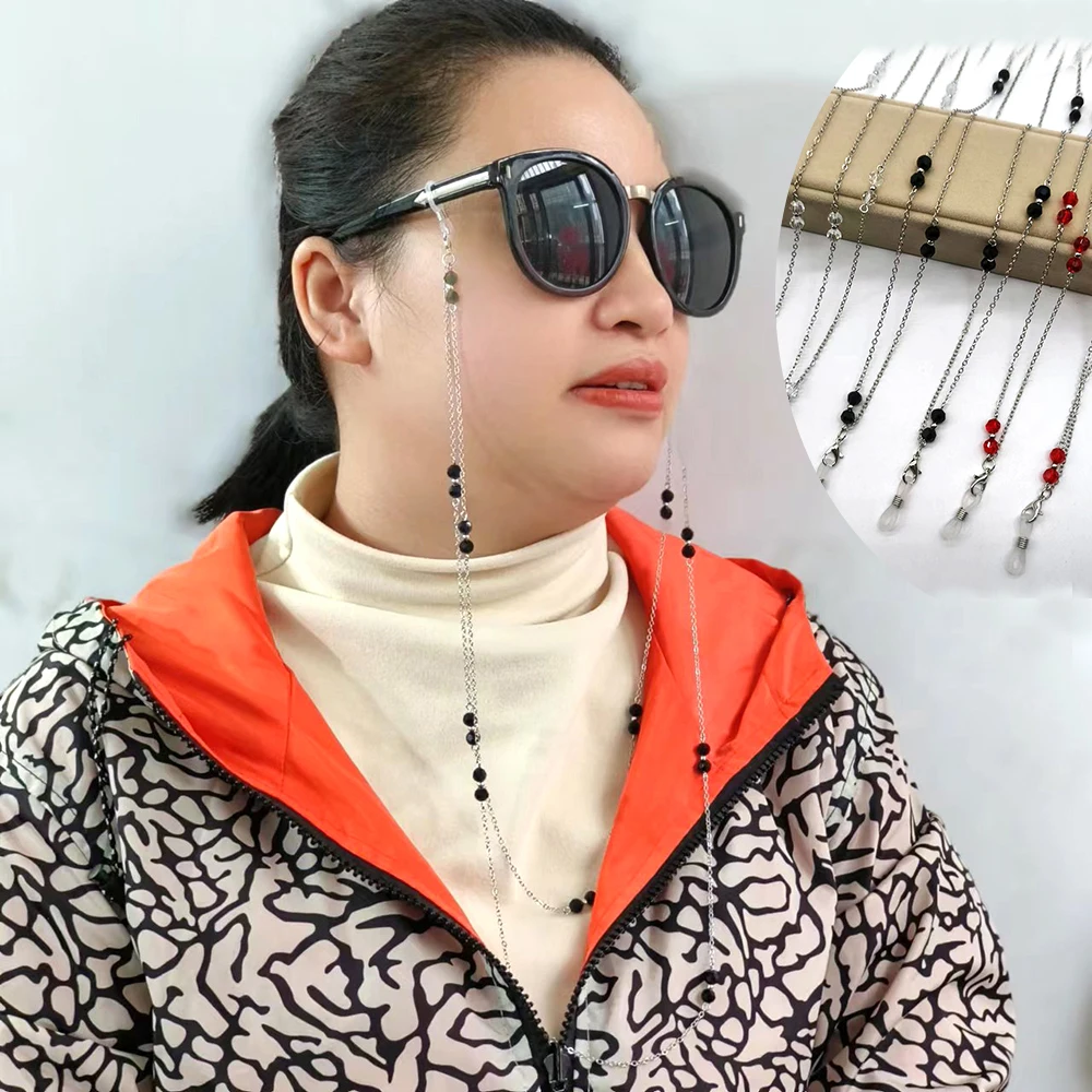 Two Layer Eyeglass Chain Round Color Crystal Charm Eyewear Holder Strap Women Sweater Necklace Layered Bracelet