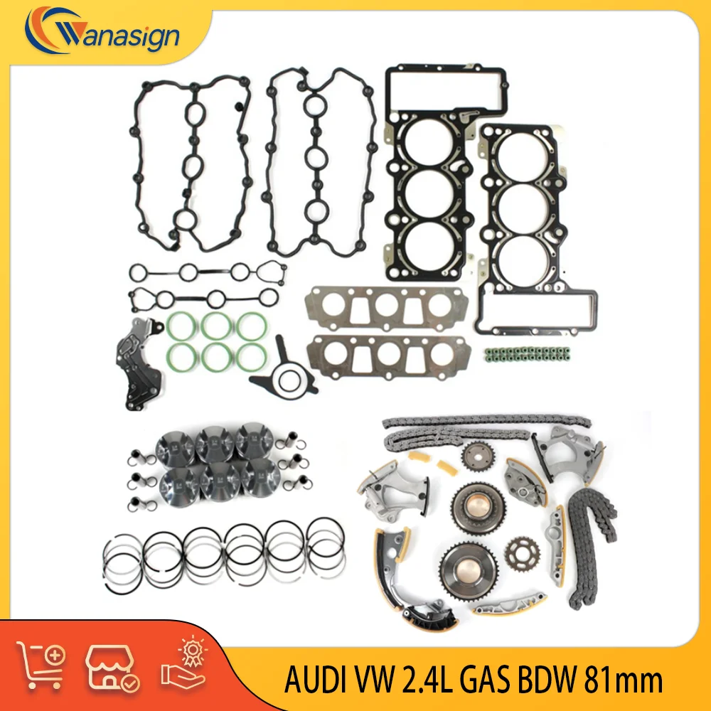 AUTO Engine Gaskets Rebuilding Overhaul Kit Timing chain Kit Piston kit For AUDI A6 BDW V6 2.4L GAS 2.4 L T 4F2 4F5 C6 2004-2008