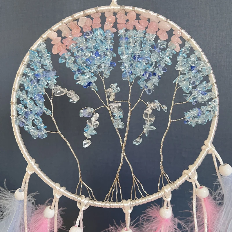 Dream Catcher Crystal Tree Of Life Blue Feathers Wind Chimes Bedroom Hanging Ornaments Birthday Festival Gifts Home Decorations