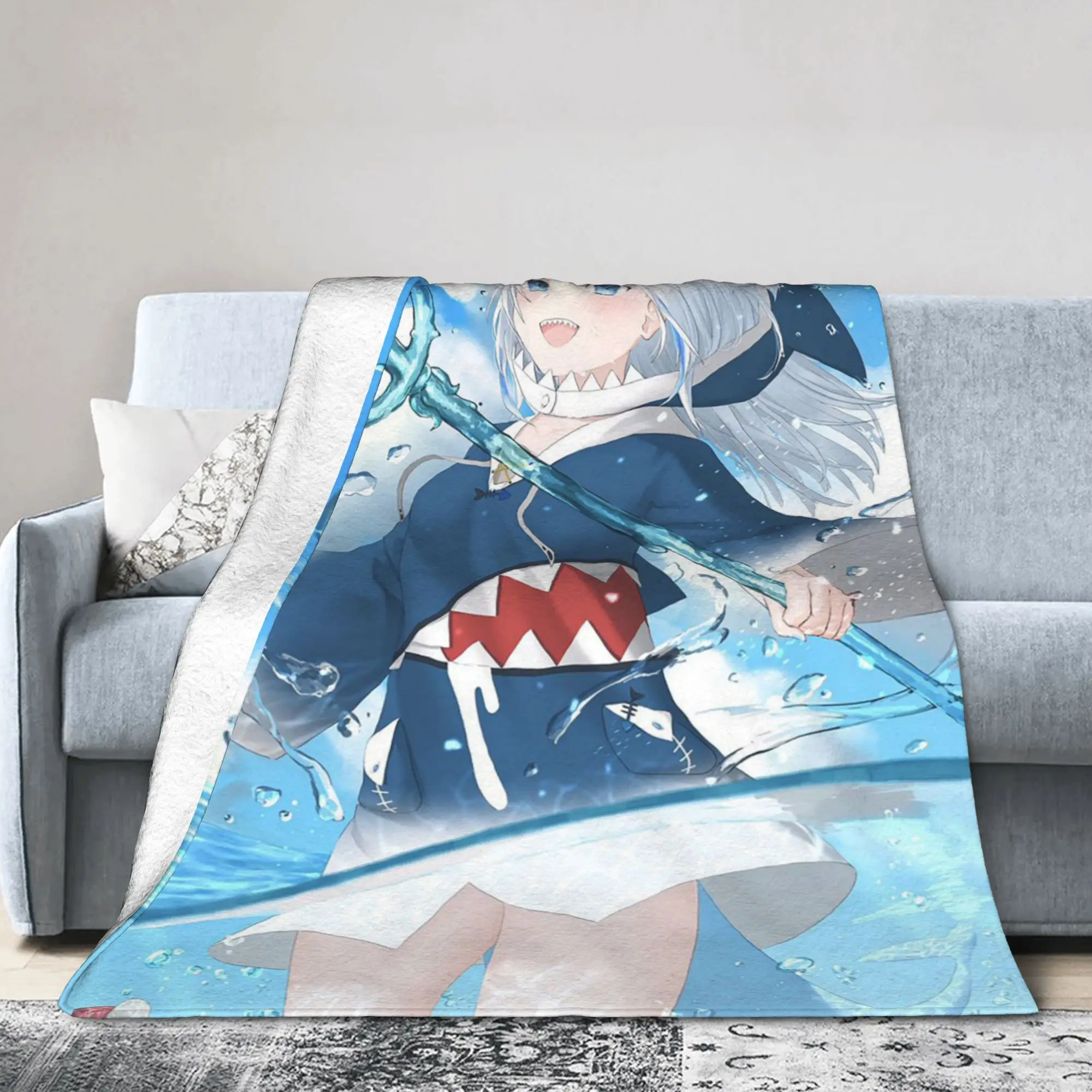Gura Gawr غطاء بطانية الفانيلا لطيف القرش الفتيات خفيفة الوزن رقيقة رمي البطانيات لسيارة أريكة الأريكة السرير البساط #2