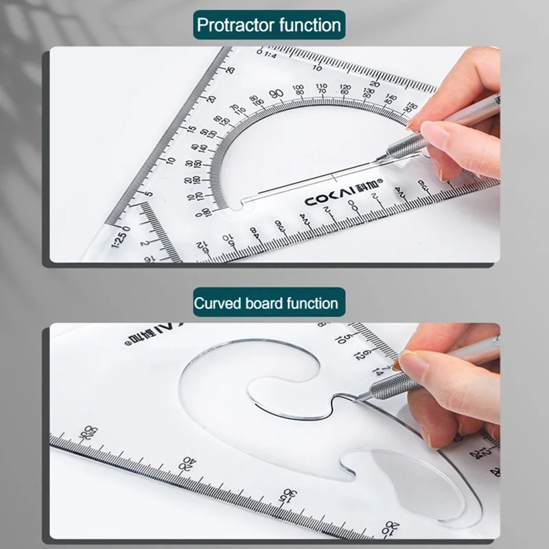 Premium Drawing Tool Ruler Set 30/45 Degree Triangle Ruler Protractor Compass Pencil Multi-Function Measurement Drafting Kit