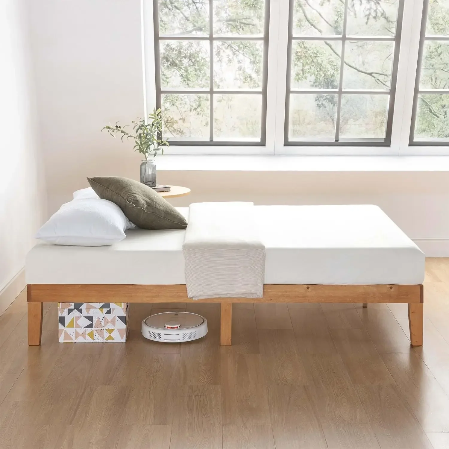 Ukuran Queen-12 "klasik kayu Solid Platform bingkai tempat tidur dengan papan kayu (tidak ada kotak musim semi diperlukan), alami