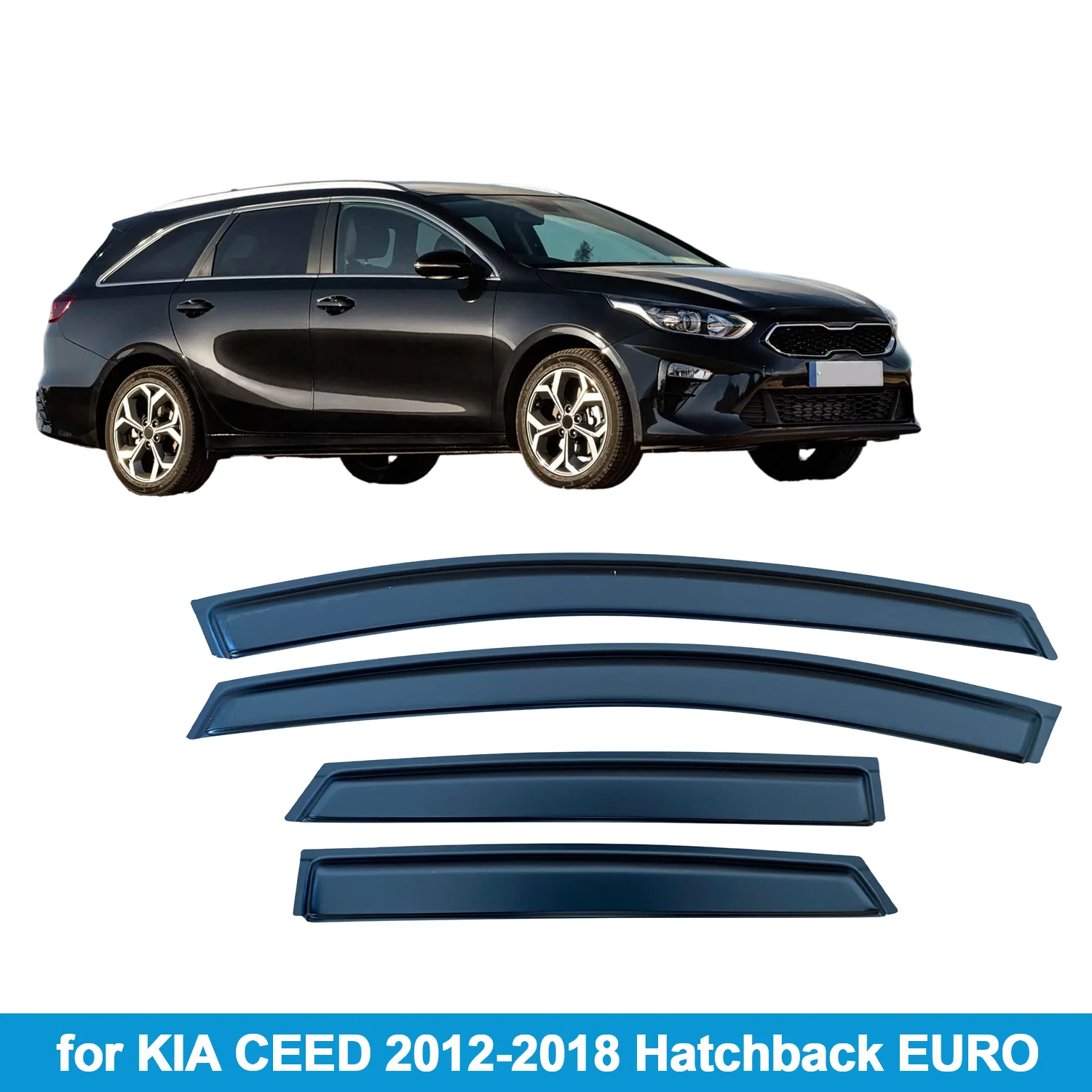 

Window Visor for KIA CEED 2012-2018 Hatchback EURO Rain Guard Side Vent Deflector Weathershield Outside-Mount Tape On