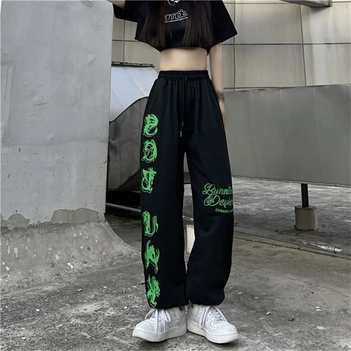 Black Gothic Pants Women Casual Joggers High Waist Loose Female Hip Hop Trousers Korean Punk Pants Funny Capri Streetwear Femme