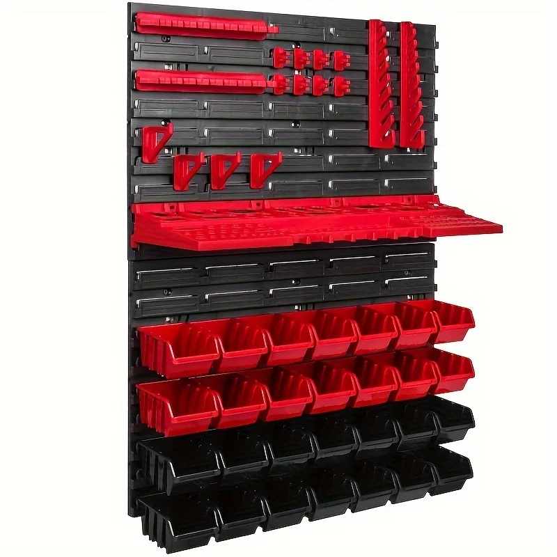 47pcs Heavy-Duty DIY Woodworking & Automotive Hand Tool Organizer Kit with Wall-Mounted Plastic Storage Bins