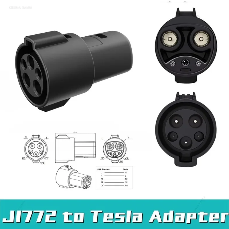 EV-Ladeadapter Typ 1 J1772 für Tesla, Schnellladeadapter-Konverter für Model 3 Y X S Elektrofahrzeug-Ladeanschluss – Detail 3