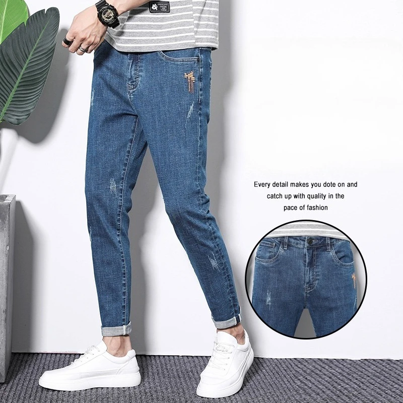 

9 Points Jeans Men's Trendy Brand Straight-leg Slimming Smooth Waist Casual Style Denim Trousers New 2025 Spring Summer Elastic