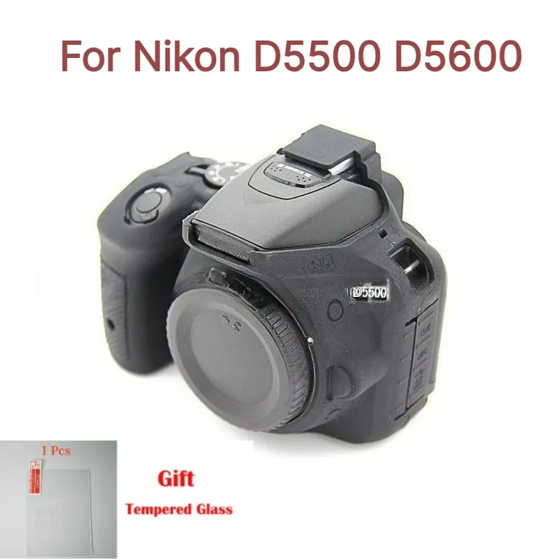 For Nikon D5500 D5600 Dustproof Scratchproof Soft Rubber Cover Skin Accessories Waterproof cover+1PCS Free Tempered Film