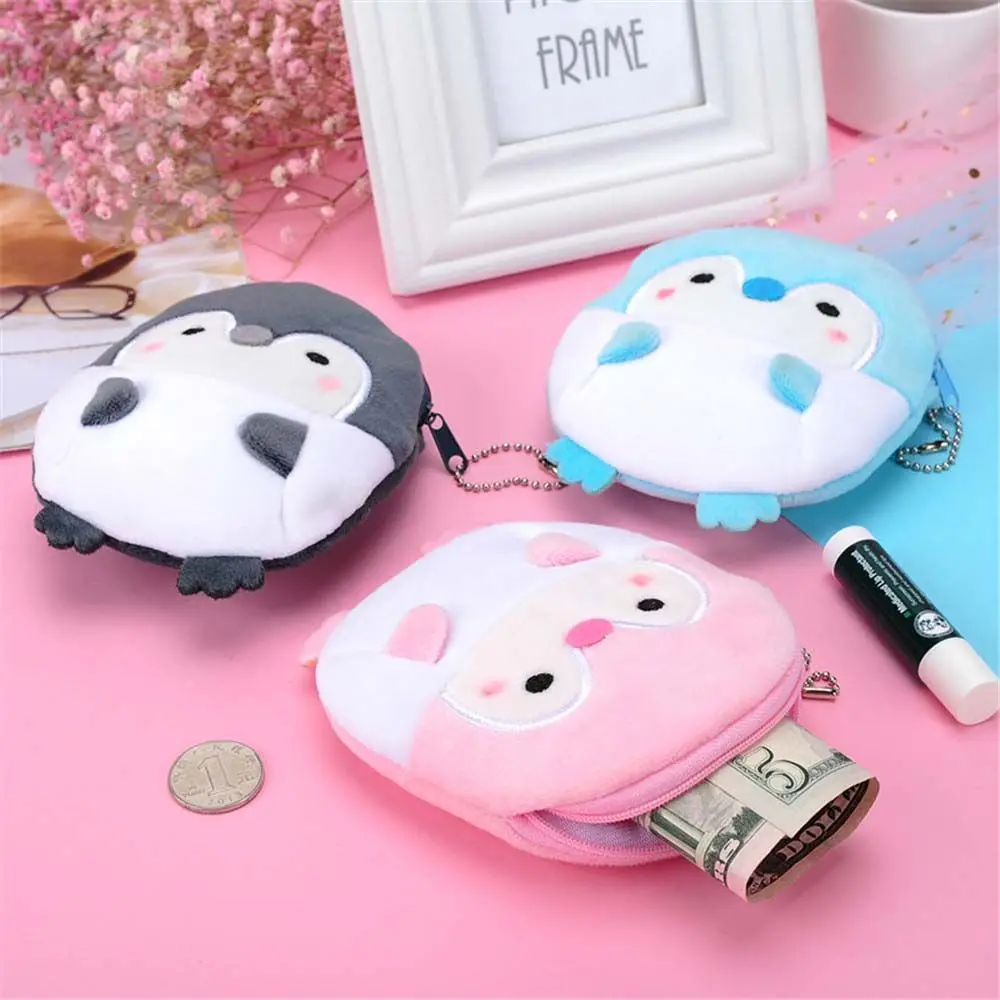 Casual carino peluche bambini con portachiavi borsa con cerniera pinguino portamonete auricolare borsa portamonete Mini portafoglio