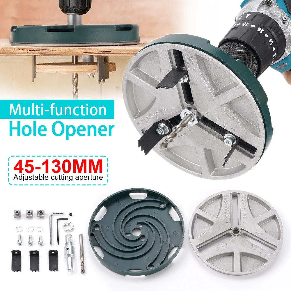 

45-130 мм Многофункциональный регулируемый деревообрабатывающий открывалка для отверстий Гипсокартон Пластиковая алюминиевая доска Электрическая дрель Инструмент для сверления