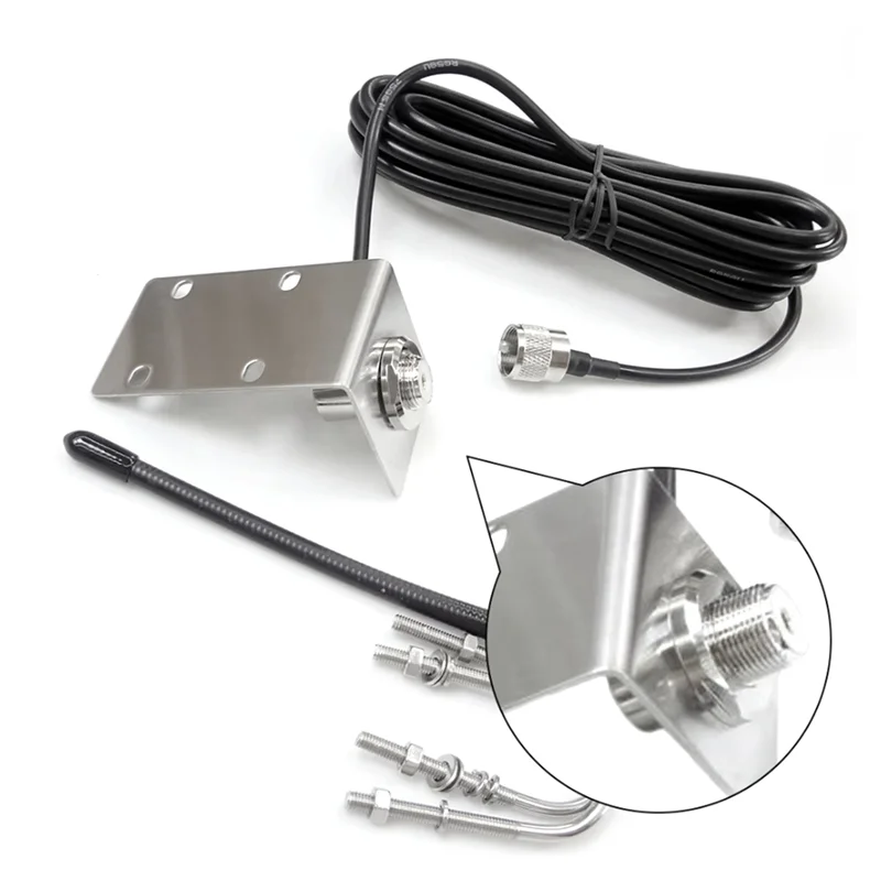 

B92B-For Boat Sailboat Yacht 156-163Mhz VHF Marine Antenna Waterproof Mast Aerial With 5M/16.4Ft RG-58 Cable L Shape Bracket