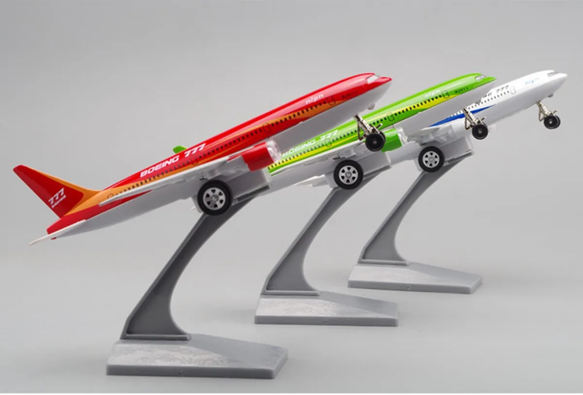 

Моделирование B777 пассажирского самолета, цветной сплав, модель самолета, звуковые и световые игрушки для мальчиков с колесами, статический орнамент, подарки