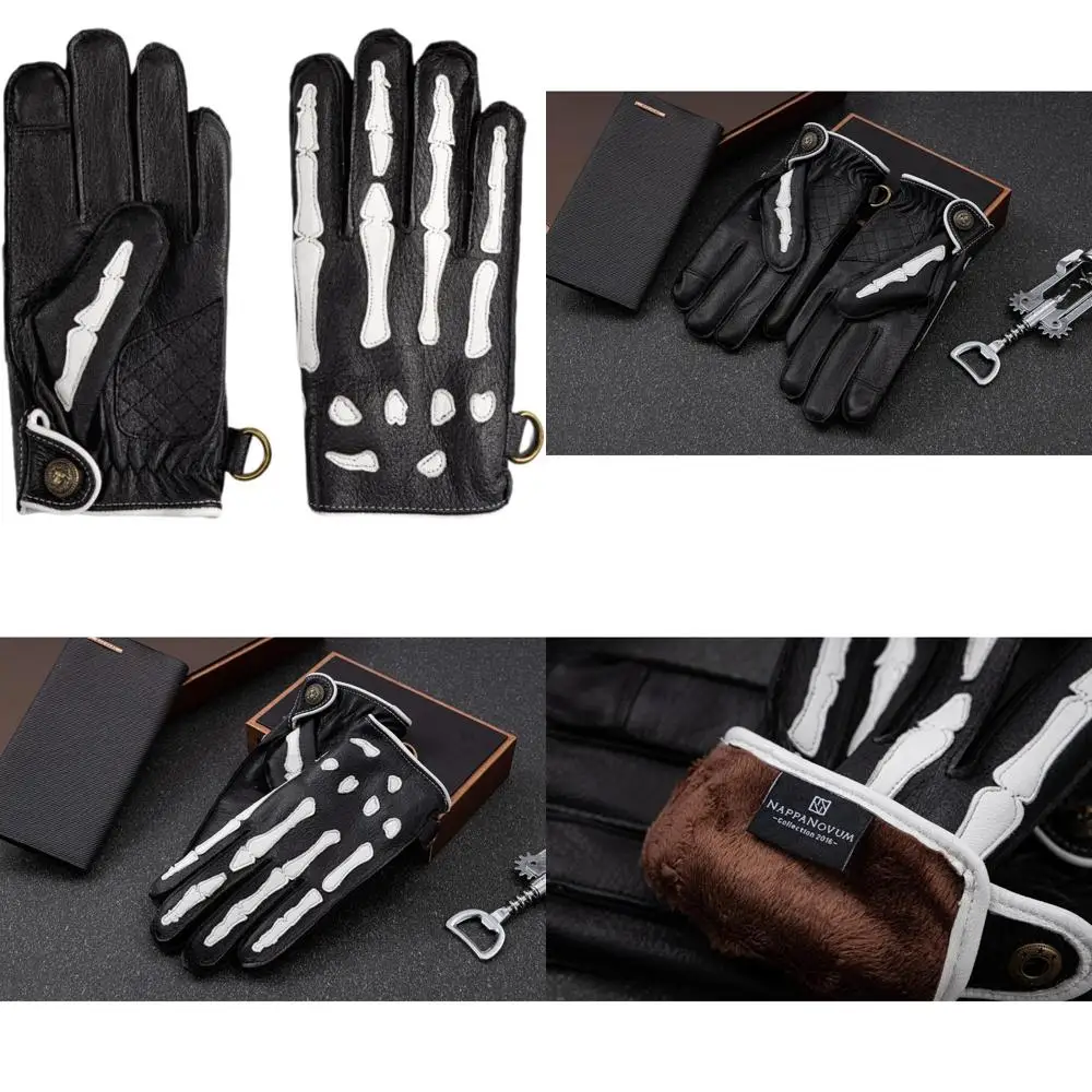 

Deerskin Leather Motorcycle Gloves with Non-Slip Skeleton Design for Men - Warm Lining, Ideal for Winter Cycling and Riding
