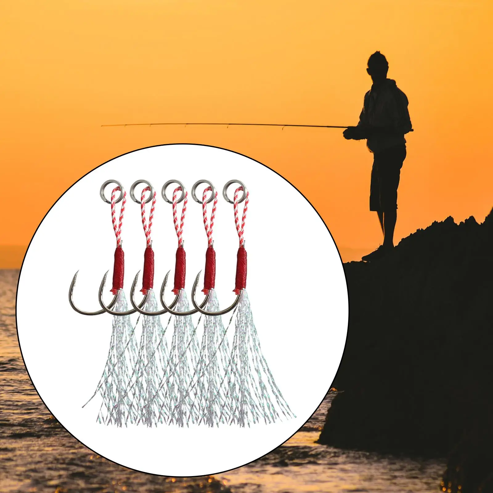 5 Pieces Fishing Assist Hooks, Jigging Hooks Carbon Steel for Slow Pitch Jigs