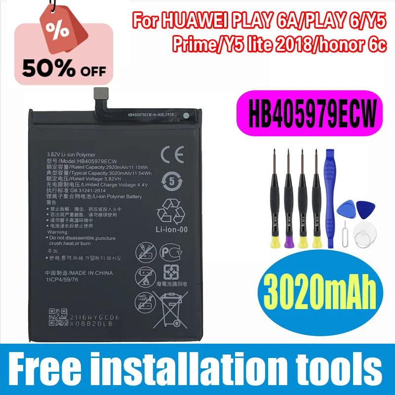 

High Quanlity HB405979ECW Battery For HUAWEI PLAY 6A/PLAY 6/Y5 Prime/Y5 lite 2018/honor 6c Replacement batteria