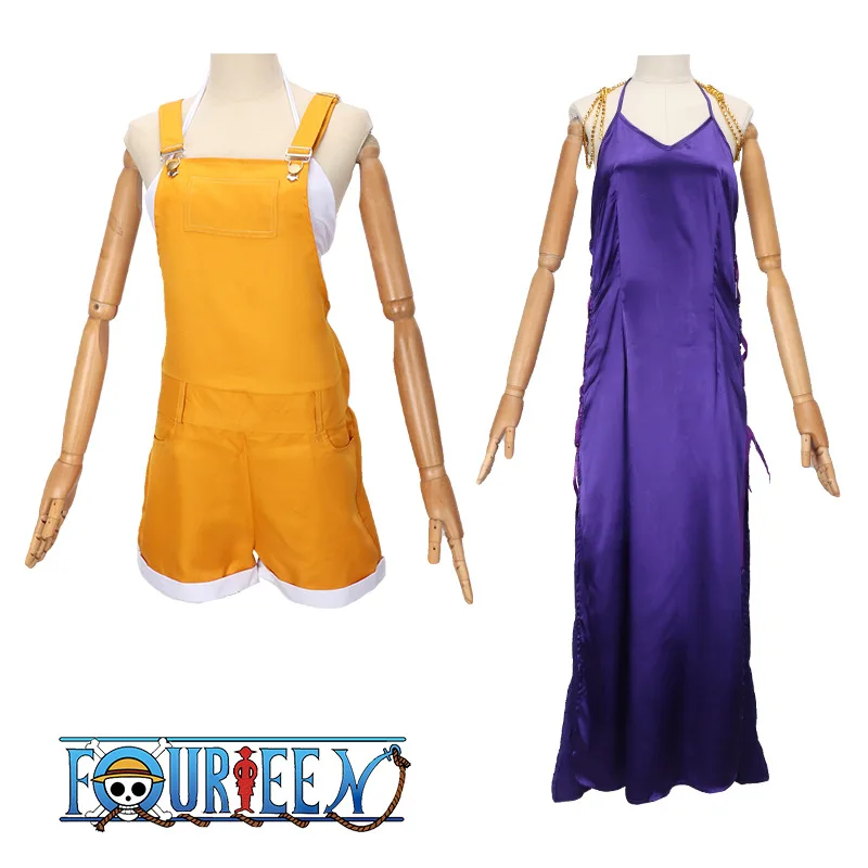 Disfraz de Nami, vestido largo morado con mono, sombrero de paja, navegador de piratas, disfraz de actuación de Halloween Nami